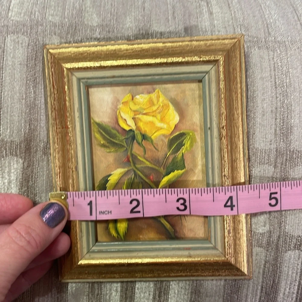 Yellow Rose Red Thorn Hand-painted Original Oil Signed Golden Framed Art - Picture 5 of 9